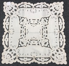 Solid Beige Off White Ivory Cream Embroidery Embroidered Fabric 33" Tablecloth