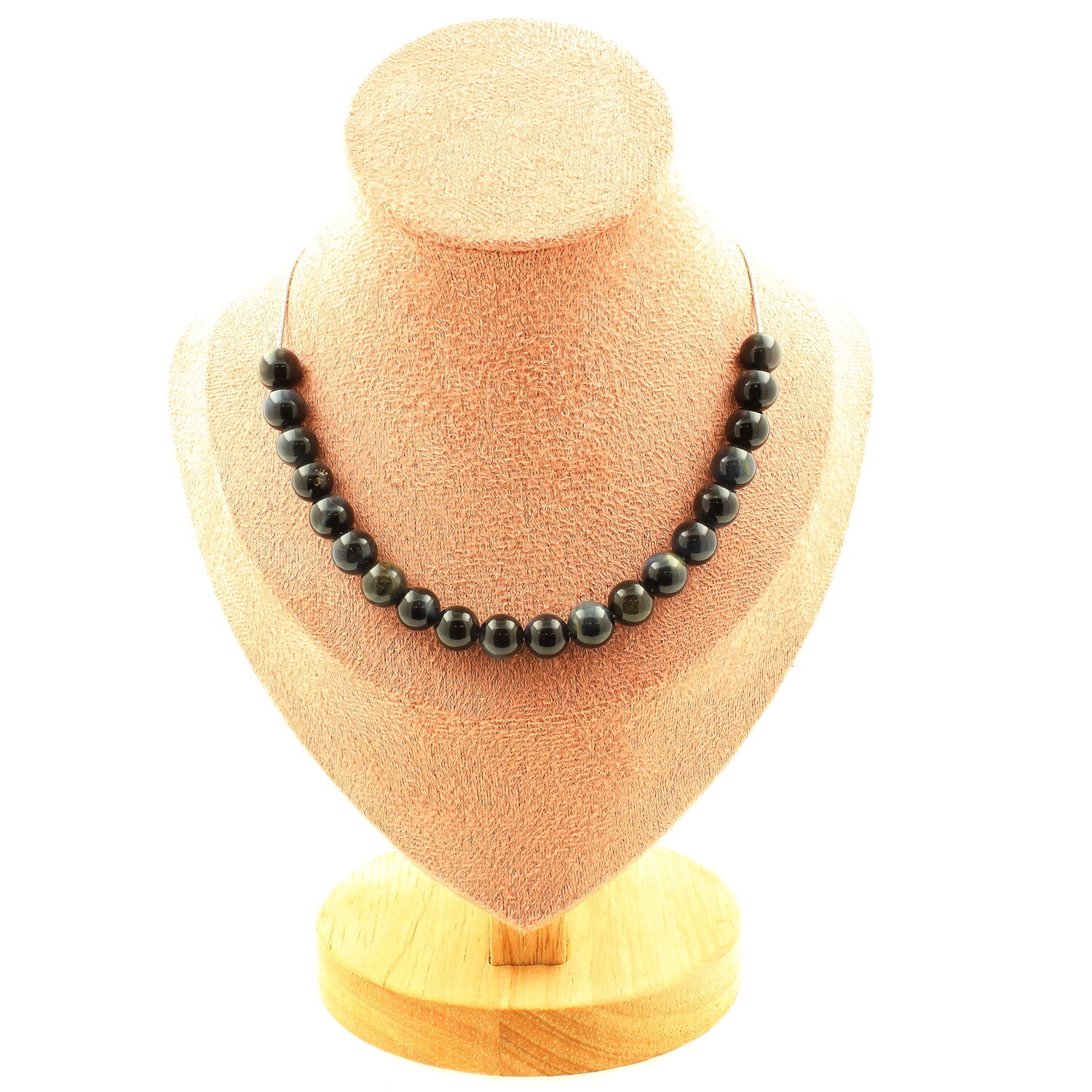 Collier Oeil de faucon perles anti-ternissement chaine acier inoxydable femme