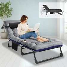 Folding Camping Cot Adjustable Durable Bed Hevy Duty w/Mattress Travelling Gift