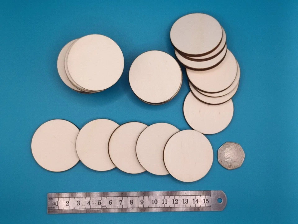 5cm/50mm CIRCLES PLY 4mm Thick Craft Shapes Wood DIY Disc Plaque with/out hole - Image 3 of 4