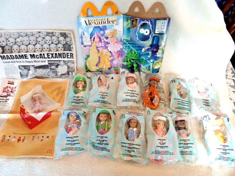 Madame Alexander 12 pc lot McDonalds -PLUS Rare Orig News Ads & 1 Orig Box