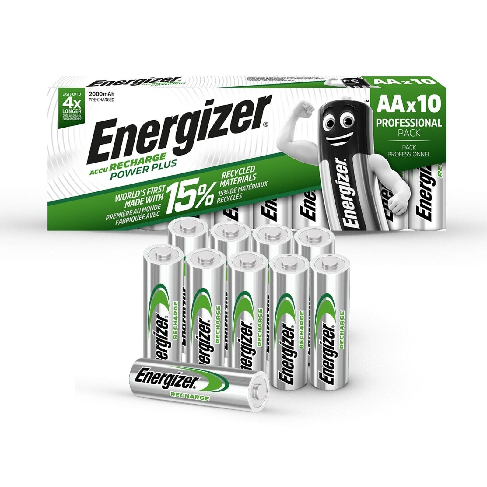 Energizer AA Rechargeable Batteries 2000mAh Plus Power x 10 Batteries