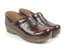 Sanita Women's Brown Leather Animal Print Clogs Size 37 EU - 6 US