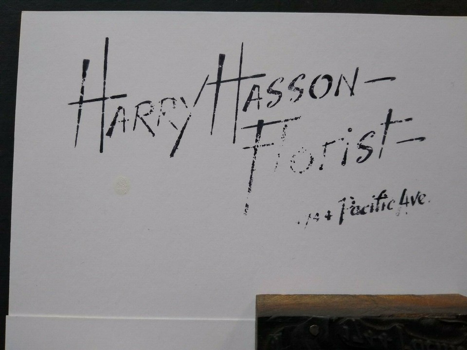 Harry Hasson Florist Printer Block Ink Stamp Letter Press Vintage