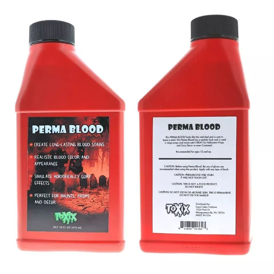 Sangre de Perma 16 OZ - ¡Sangre falsa PERMANENTE! ¡Perfecto para haunts, gore y accesorios! Foto 2 de 4