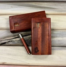 Exotic Padauk Wood 3.5" Dugout Stashbox w Brass Poker & Bat/One Hitter Pipe Set