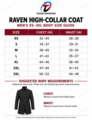 Men’s Black Gothic High-Collar Coat with Toggle Fastenings and Asymmetric Front image 4