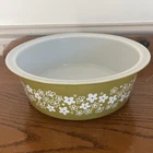 VTG Pyrex 664 Big Bertha Spring Blossom Crazy Daisy 4Qt Casserole Green No Lid