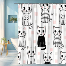 Cute Cat Shower Curtain - Black  White Design for Animal Lovers