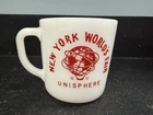 Vintage Westfield New York World’s Fair Unisphere Milk Glass Mug 3” Red