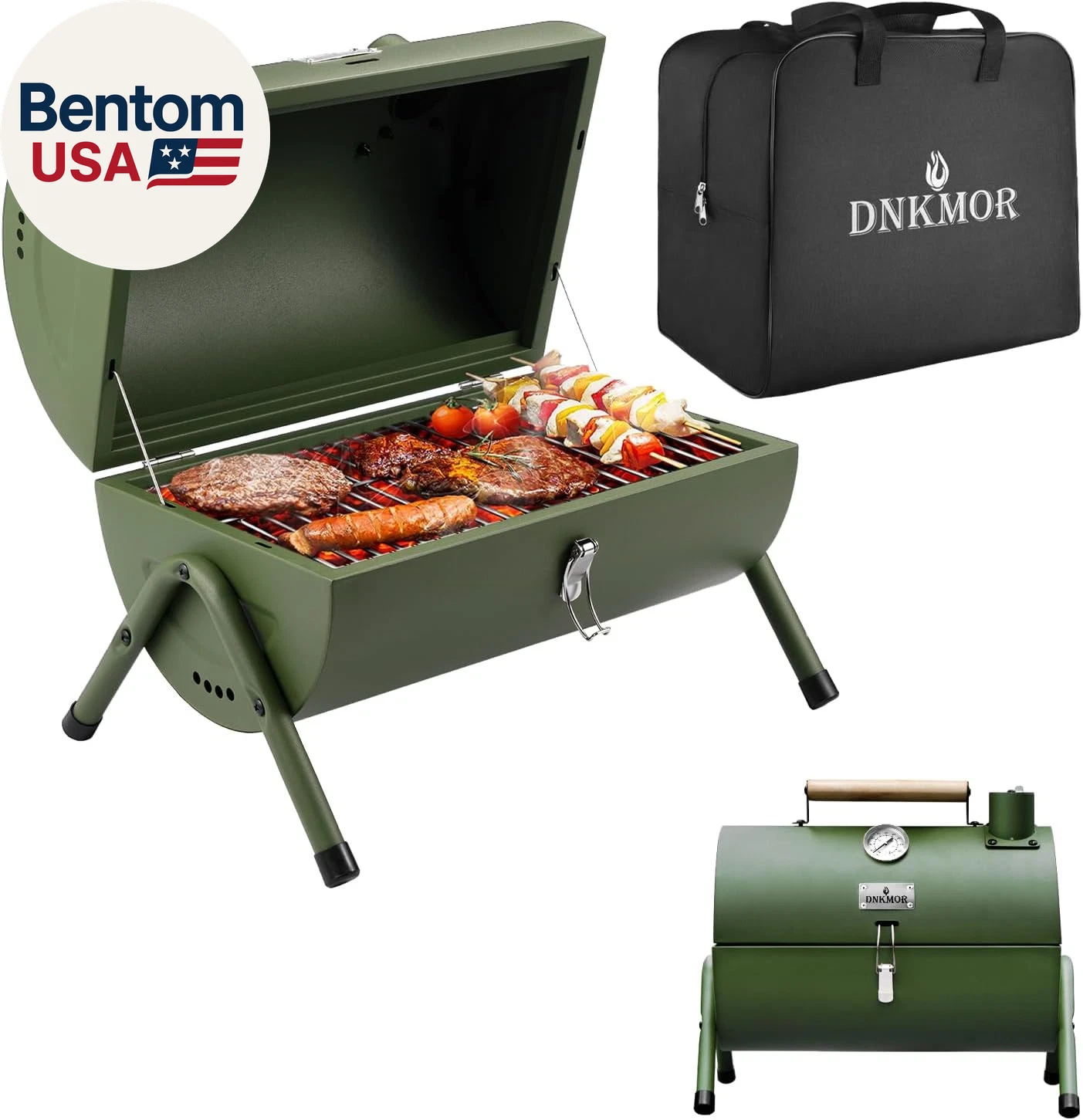 Portable Charcoal Grill, Tabletop Outdoor Barbecue Smoker, Small BBQ Grill for O
