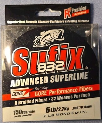 Sufix 832 Braided Fishing Line 6lb 150yd Low Vis Green 8 Fiber Superline