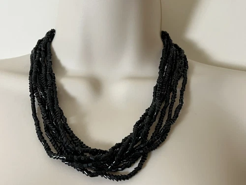 VETEMENTS Collana Girocollo 8 Fili Assortiti Perline Vetro Nero Chiusura Aragosta