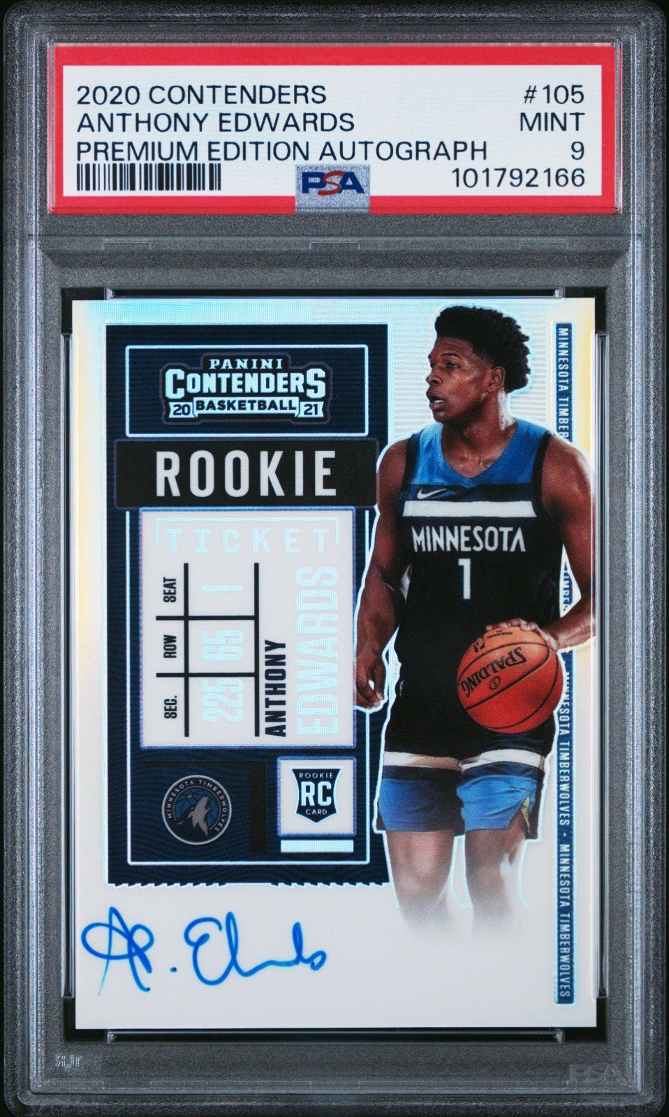 Anthony Edwards 2020 Contenders Premium Edition Autograph Rookie RC PSA 9