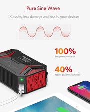 BESTEK 300Watt Pure Sine Wave Power Inverter Car Adapter DC 12V to AC 110V