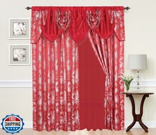 GLORY RUGS Jacquard Luxury Window 2 Panel Set Red Curtain with Attached Valan...