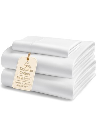100% Egyptian Cotton Twin Sheets Set - 1000 Thread Count, Soft & Comfy Luxury...
