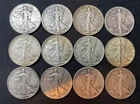 Lot of 12  Walking Liberty Half Dollar Coins - 90% Silver