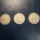 3 Barber Silver Half Dollars, 90% Silver Coins, 1897, 1900, and 1907