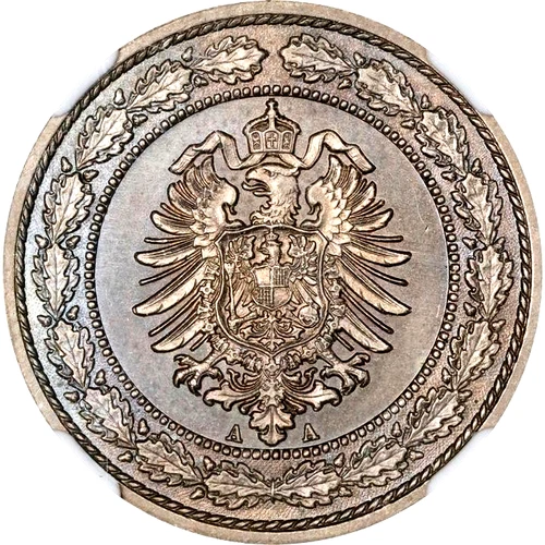 1887 A Germany 20 Pfennig. NGC MS 66. KM-9.1