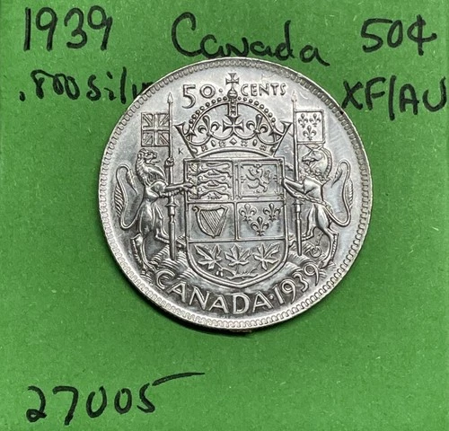 1939 Canada 🇨🇦 50 Cents Canadian Half Dollar Xf / AU