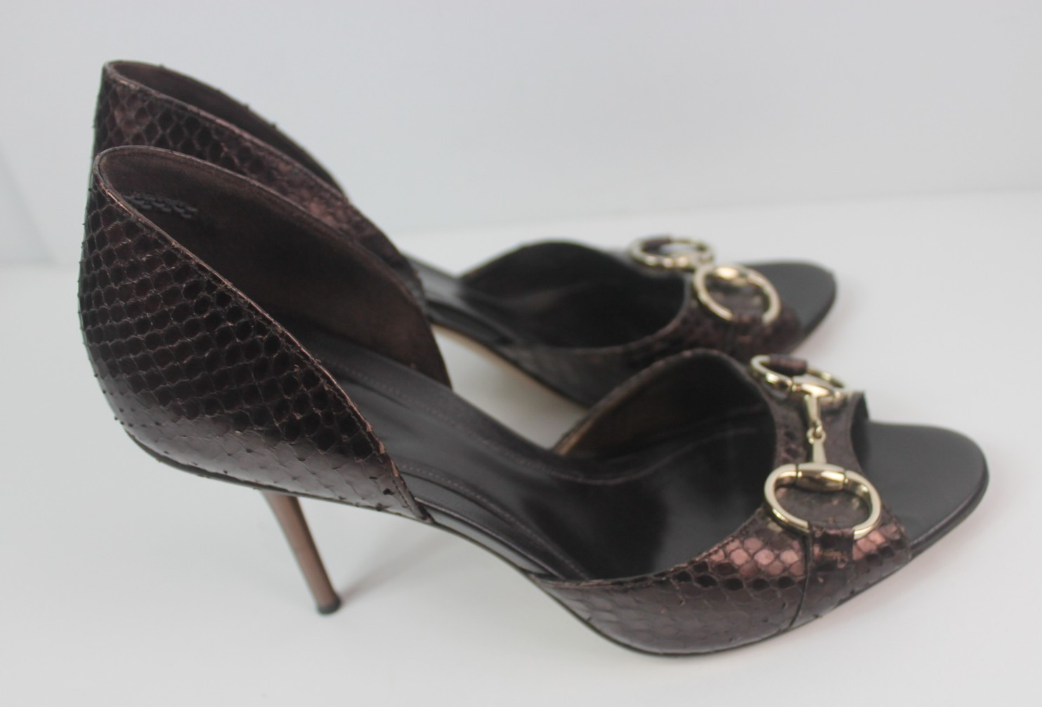 Gucci brown python leather peep toe heels size 8B… - image 6