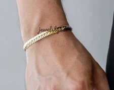 Casual Men's Cuban Link Solid Metal Bracelet 14K Yellow Gold Plated Silver 8"