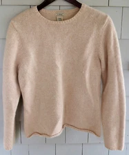 Women's L.L. BEAN Wool & Angora SWEATER, Crew Neck, Size MEDIUM - BEIGE, Tan