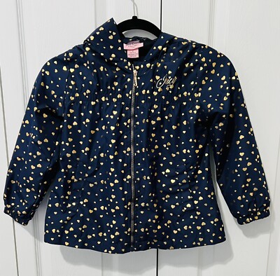 Jacket Girls Kids Juicy Couture Size 6 Gold Hearts Printed Blue 