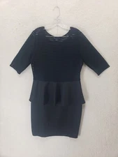 Fashion To Figure Women Dress 3 Black Poly Blend Short Sleeve Peplum Knee Length