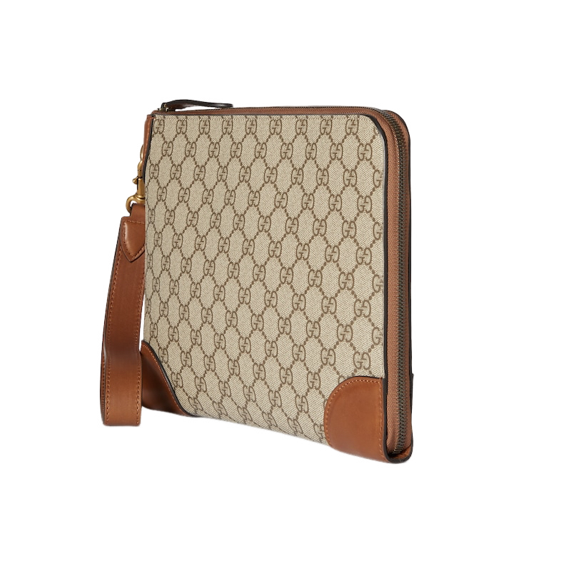 GUCCI GG Emblem Small $1200 Beige And Dark Brown Business Case New