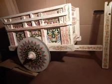 VINTAGE COSTA RICAN FOLK ART BAR CART 40"long OXCART COFFEE TABLE 2 TRAY STORAGE