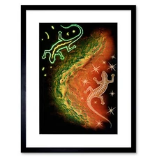 Painting Drawing Aboriginal Australian Lizard Style Framed Wall Art Print