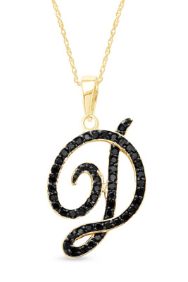 Initial Letter D Alphabet 0.25 CT Black diamond Pendant Nacklace Silver