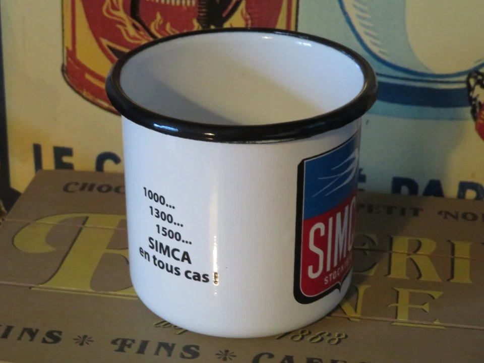 MUG Plaque émaillée SIMCA CONCESSIONNAIRE LOGO stockiste VOITURE tasse email - Photo 2/2