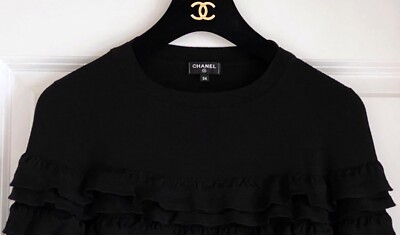 $2950 CHANEL 19K BLACK KNIT RUFFLE SWEATER PULLOVER TOP 34 XS | eBay