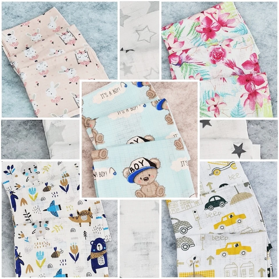 LOLALAND MUSLIN SQUARE 3pack COTTON LARGE 70x80 baby boy girl cloth nappy bibs wipes star