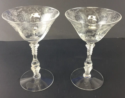 VTG Set of 2 Cambridge Elaine Etched Stem 3121 Champagne Tall Sherbet Glasses