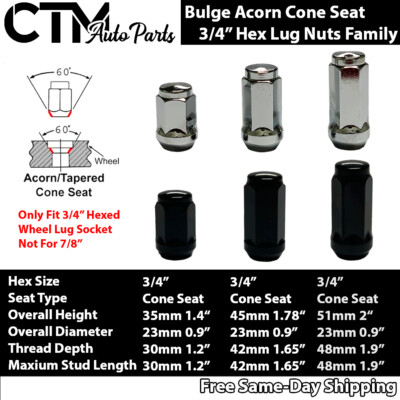 Set Of 32 Chrome 1/2-20 Acorn Lug Nuts - 3/4" Hex, Fits Old Ram 3500, Ford F250/F350 & More