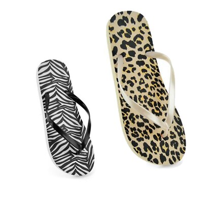 Womens Girls Leopard Zebra Print Flat Flip Flops Toe Post Sandals