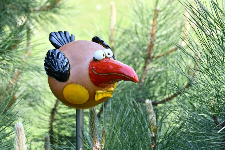 Bola de Jardín Cerámica Decoración Estatua Animal Pájaro H14cm Midene Hecha a Mano Foto 3 de 4