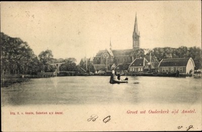 Ak Ouderkerk an der Amstel Nordholland, Brücke, Kirche - 3989991
