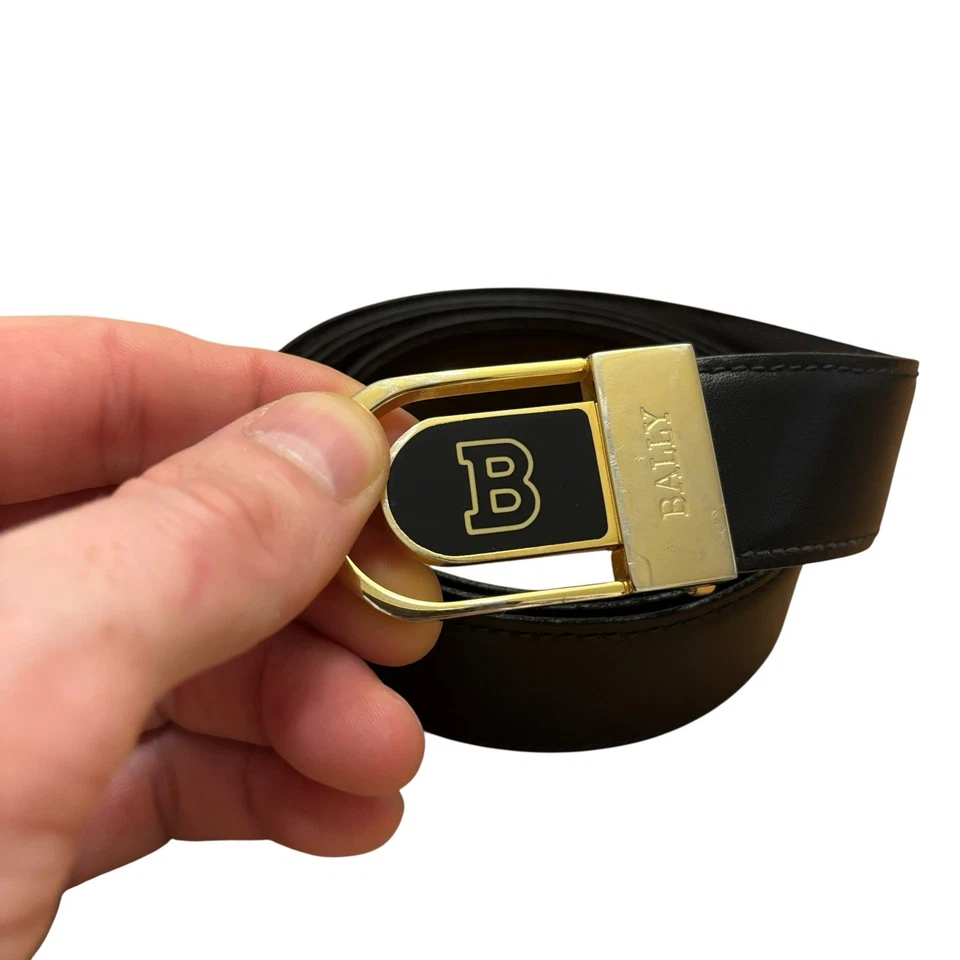 Bally - Black Gold Leather Hardware Belt Reversible Buckle - Image 2 of 4