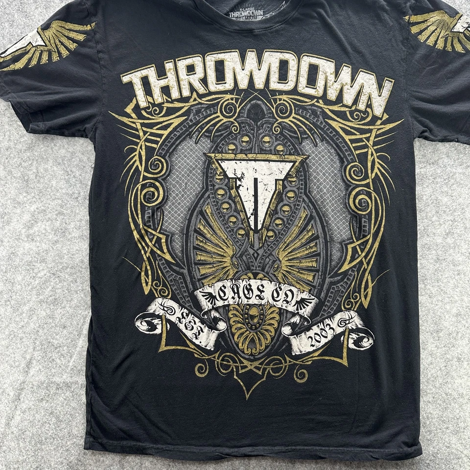 Camisa Throwdown Para Hombres XL Negra Gráfica Artes Marciales Mixtas MMA Camiseta Premium 2003 Foto 2 de 4