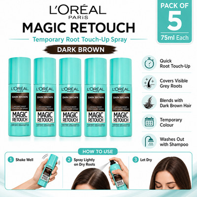 L'Oreal Paris Magic Retouch Dark Brown Root Touch-Up Spray 75ml Pack of 5