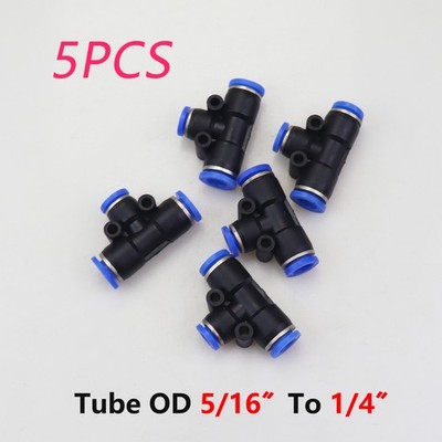 5 Pcs Pneumatic Reduced Tee Union Push-In Fitting: 5/16 to 1/4 Tube OD