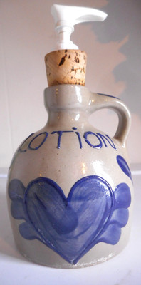 1994 Beaumont Brothers Pottery Soap Lotion Dispenser Pump Salt Glazed Blue Heart