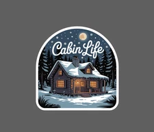 Cabin Life Sticker Waterproof Decal Snow Winter Scene Outdoor Wildlife Gift NEW
