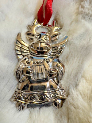 Gorham Marked Silver Plated Christmas Ornament Reindeer With Harp 