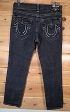 True Religion Jeans Men 33X31 Black Ricky Relaxed Straight Five Pocket Flaps